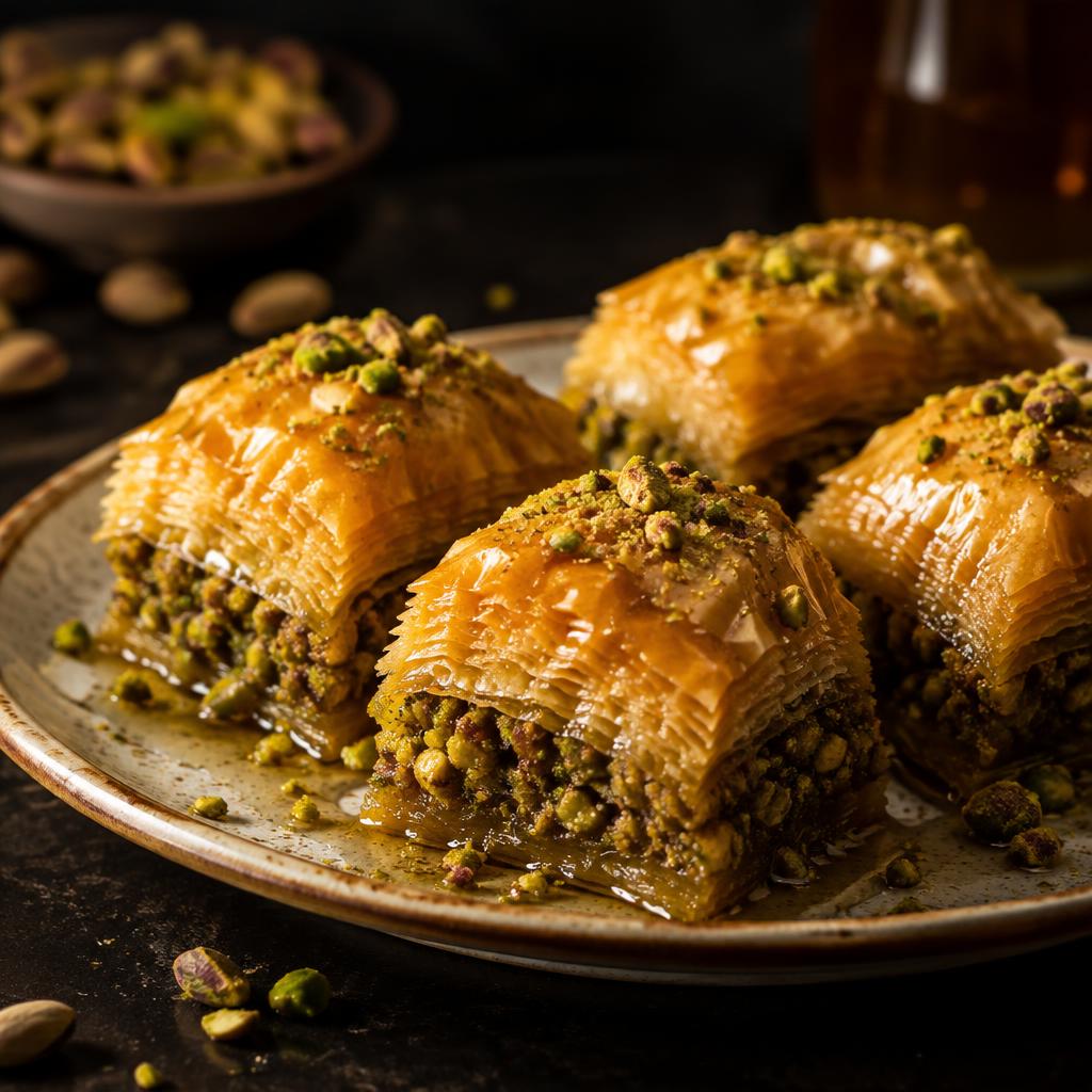 Homemade baklava with pistachio and honey